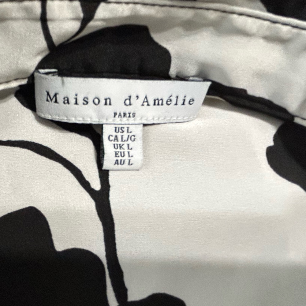 Elegant Black and White Satin Floral Button Down Shirt - Picture 3 of 3
